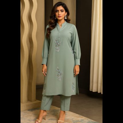 Handwork Co-ord Set Sage Green Top With Pant 46