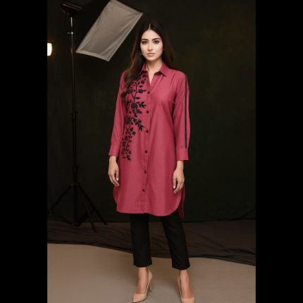 Handwork Co-ord Set Deep Pink Top With Black Pant 40
