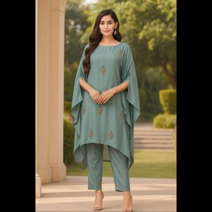 Tranquil Sky Hand Embroidered Kaftan 40