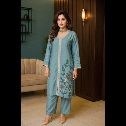 Handwork Co-ord Set Turkish Blue Top With Pant 50