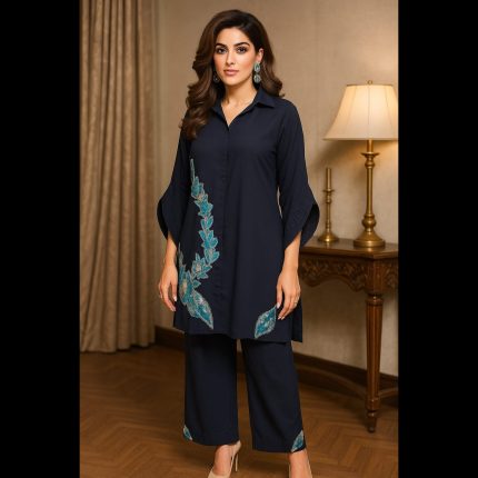 Handwork Co-ord Set Navy Blue Top With Pant 50