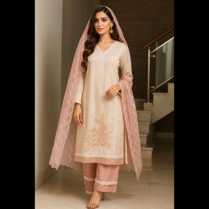 Pink Floral Handwork Embroidery Designer Suit 50