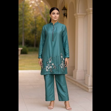 Handwork Co-ord Set Fresh Water Bluish Green Top With Pant 42