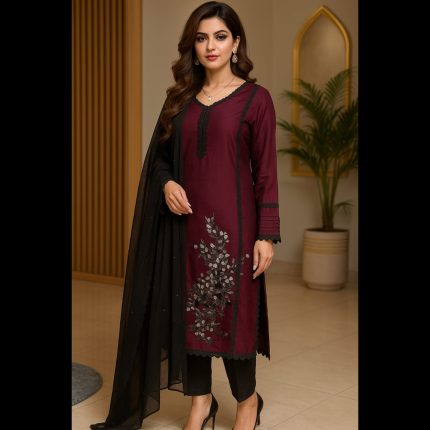 Magenta And Black Pakistani Style Designer Suit 48