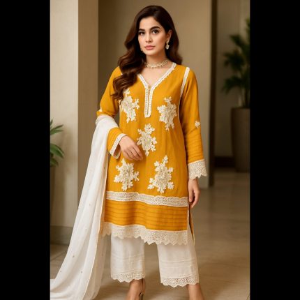 Orange Embroidered Chiffon Suit 44