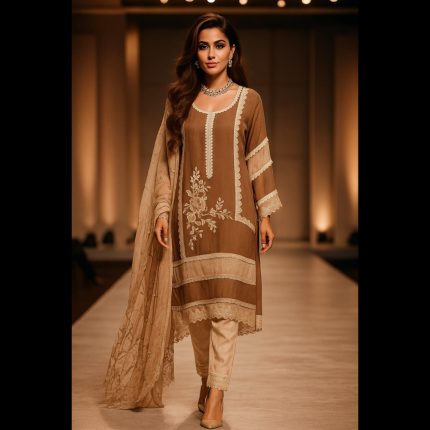 Brown Patchwork Top With Pant And Dupatta 44