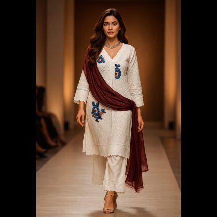 White Handwork Embroidered Top With Pant And Dupatta 44