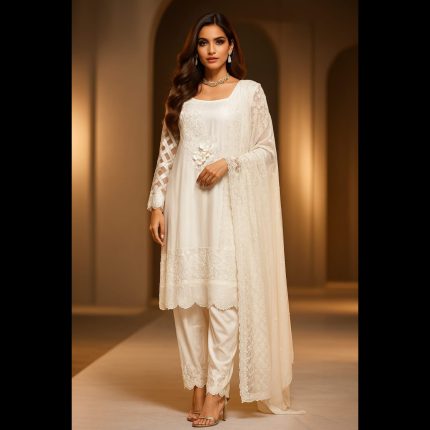 White Top With Pant And Dupatta 44