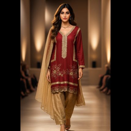 Maroon & Gold Embroidered Suit 44