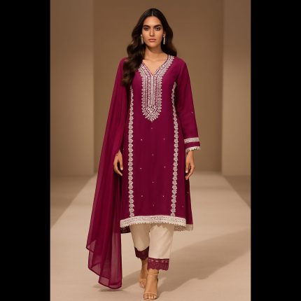 Magenta And Off-white Embroidered Pakistani Style Designer Suit 50