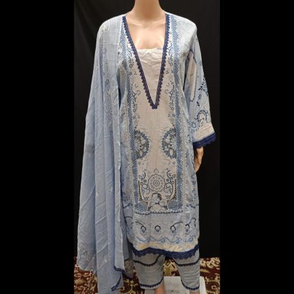 Light Blue Cotton Printed Lacework Suit 50
