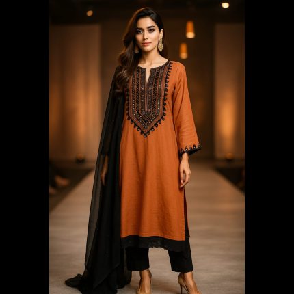 Orange And Black Mirrorwork Designer Suit 48
