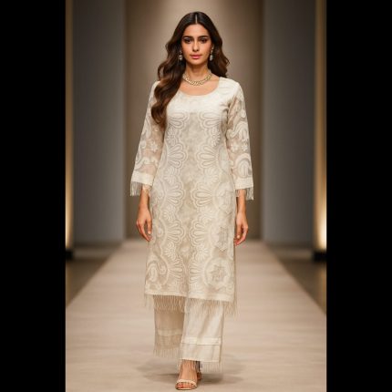 White Indowestern Sequinwork Top With Palazzo 44