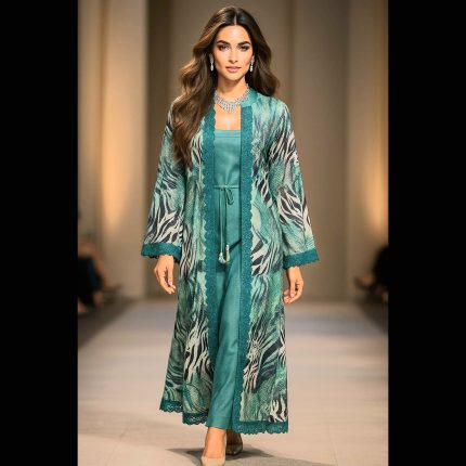 Azure Blue Indo-Western Attire With Printed Jacket 40