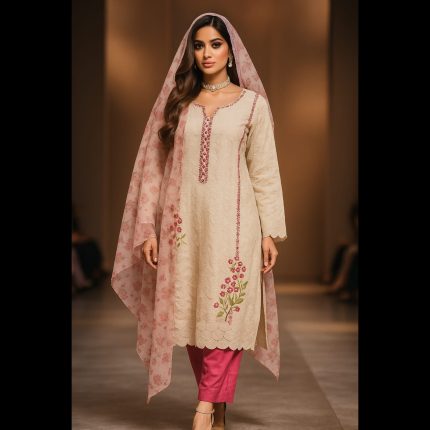White Floral Chikankari Pakistani Style Mirrorwork Embroidered Designer Suit 48