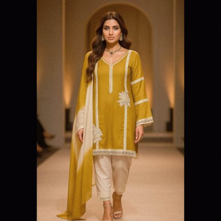Green And Off-white Handwork Patch Designer Suit 48