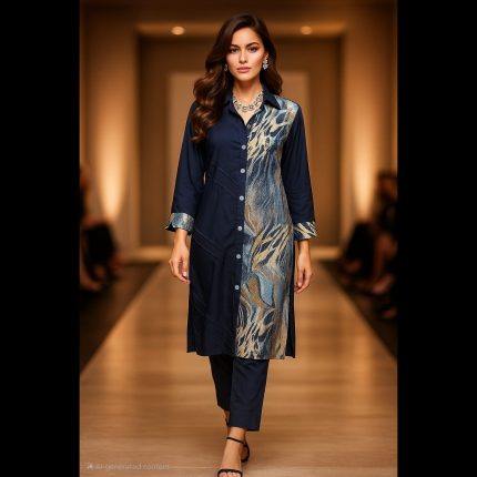 Navy Blue Co-ord Set With An Asymmetrical Design 48