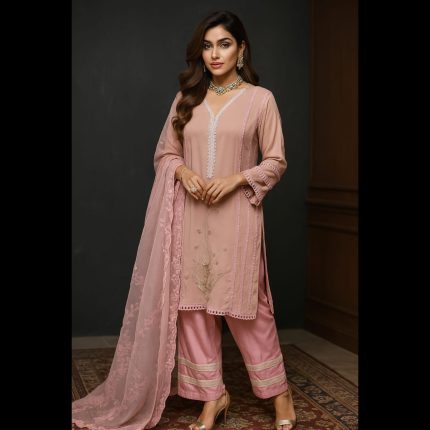 Dull Pink Handwork Lace Designer Suit 48