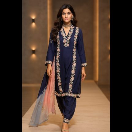 Navy Blue Top With Pant And Dupatta 46