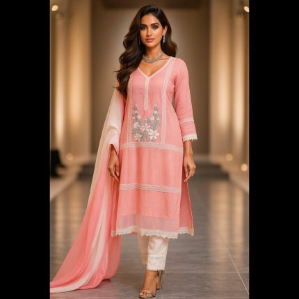 Pink Lacework And Embroided Top With Pant And Dupatta 46