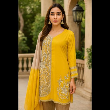 Yellow Top With Embroidery With Pant And Dupatta 46