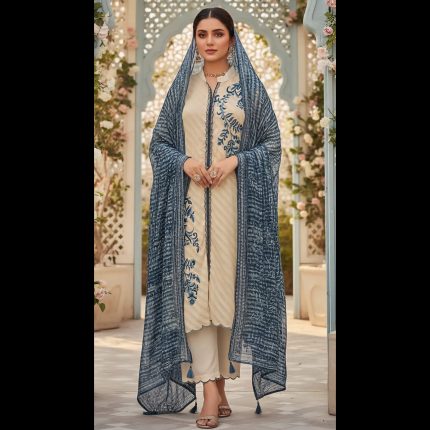 Light Beige Embroided Top With Pant And Dupatta 46