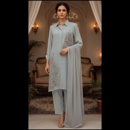 Powder Blue Top With Pant And Dupatta 46