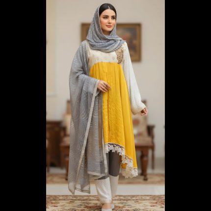 Yellow Frock With Pant And Dupatta 44