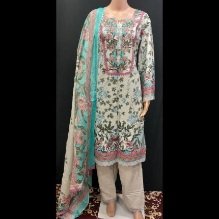 Light Grey Cotton Printed Lacework Suit 50