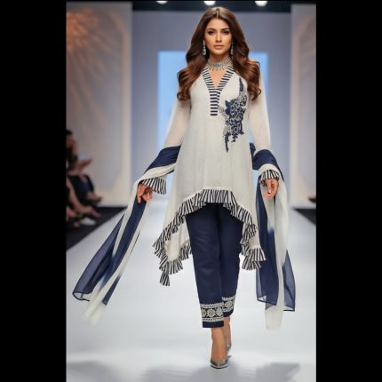 White C-Cut Top With Pant And Dupatta 44