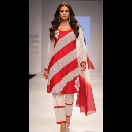 Red And White Designer Top With Pant And Dupatta 44